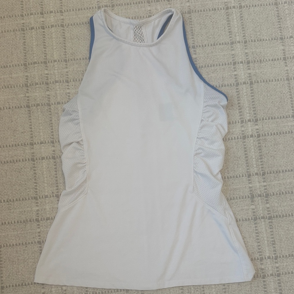Lucky in Love White and Blue Tank Top